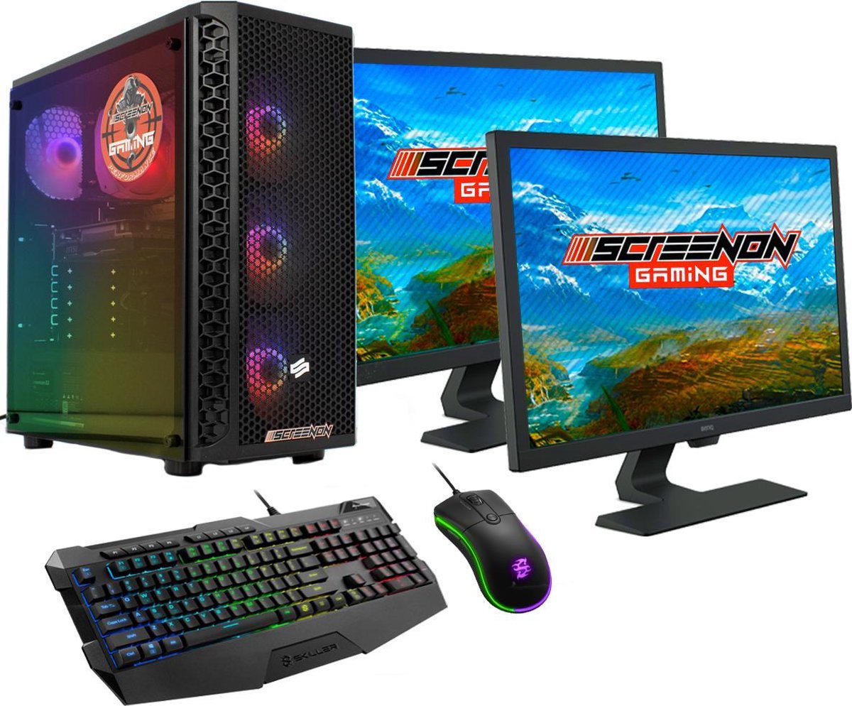 ScreenON - Gaming Set - Y23584 - (GamePC.Y23584 + 2 x 27 Inch Gaming Monitor + Gaming Toetsenbord en Muis) (8720211988790)