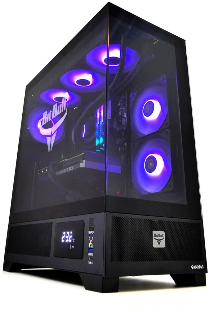 BitBull Ryzen 7 9800X3D Game PC - GeForce RTX 5080 16GB - 360 WATERKOELING en Temperatuur Display - 5.2GHz TURBO - 2TB M.2 GEN4 SSD - 32GB DDR5 RGB RAM - WiFi 6E|Bluetooth 5.3 - Gigabyte B650 Gaming X AX - Win11 PRO - Atlas M1 BLACK (8720937101862)