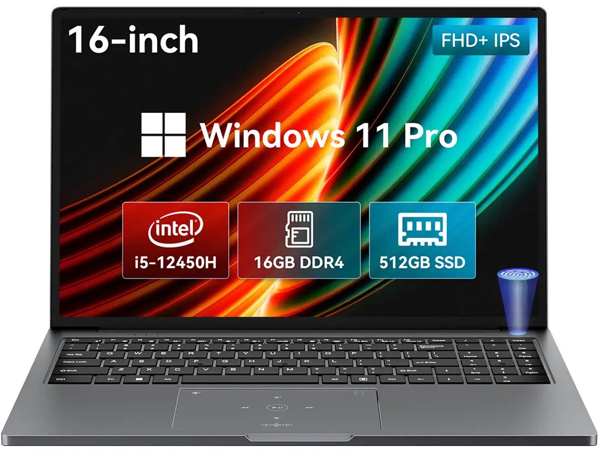 Blackview Laptop Acebook 12 Intel Core i5-12450H, 16-inch FHD, 16GB DDR4, 512GB SSD /2 TB, Win11 Pro Notebook, 57Wh Mega Batterij / 65W Snel Opladen, HDMI 2.0, QWERTY Toetsenbord, USB 3.0×3, Dual-Band WiFi 6 - Grijs (6931548319917)
