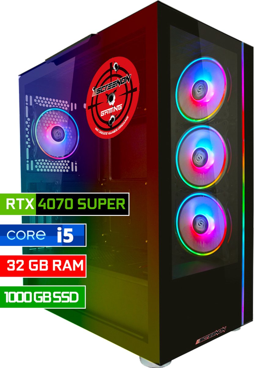 ScreenON - Game Computer / Gaming PC - Intel Core i5 - 1TB M.2 SSD - 32GB RAM - RTX 4070 Super - Windows 11 (8720994103908)