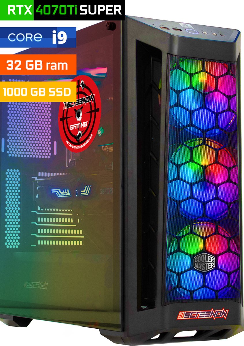 ScreenON - Game Computer / Gaming PC - Intel Core i9 - 1TB M.2 SSD - 32GB RAM - RTX 4070 Ti Super - Windows 11 (8720994103700)