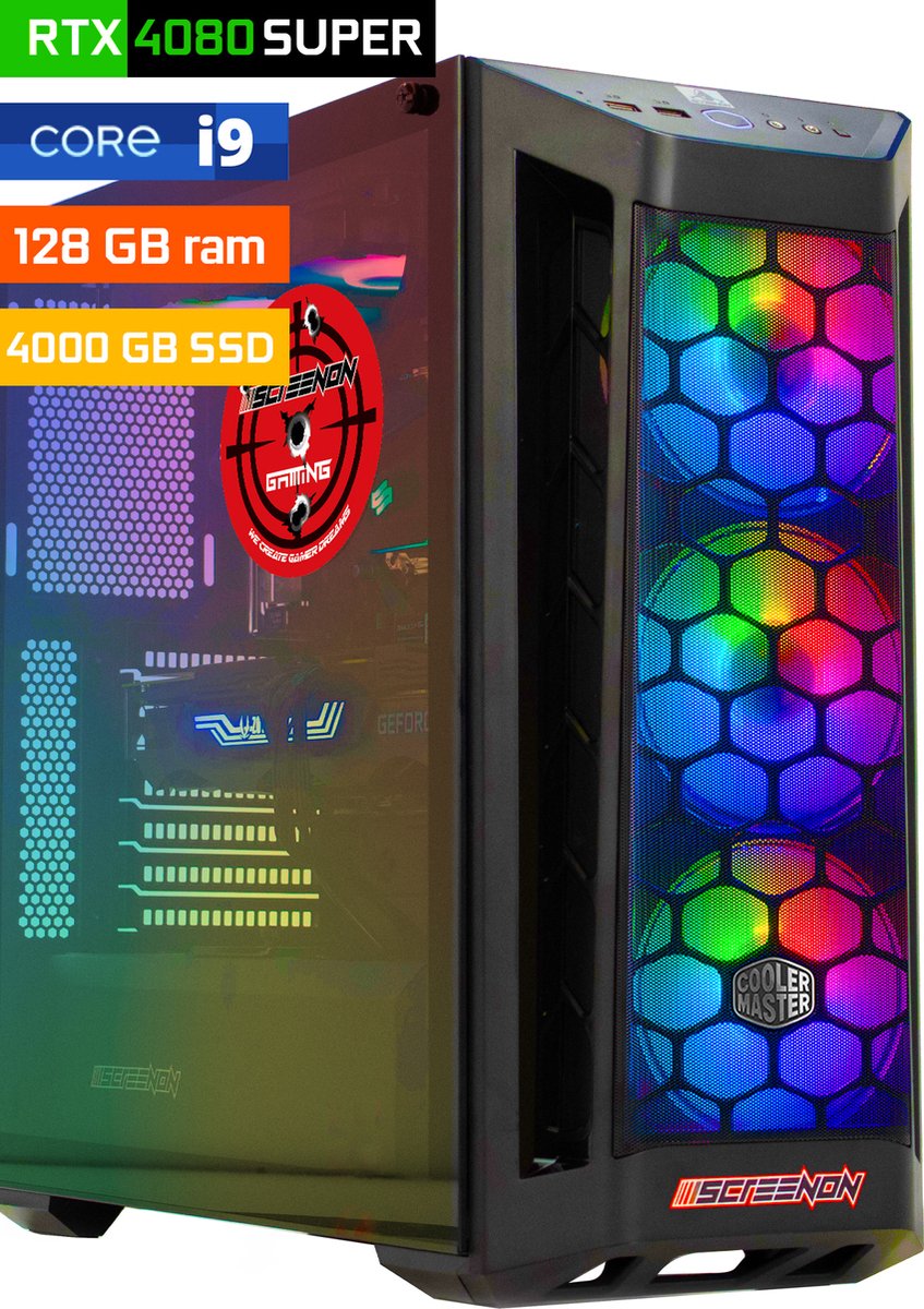 ScreenON - Game Computer / Gaming PC - Intel Core i9 - 4TB M.2 SSD - 128GB RAM - RTX 4080 Super - Windows 11 (8720994103755)