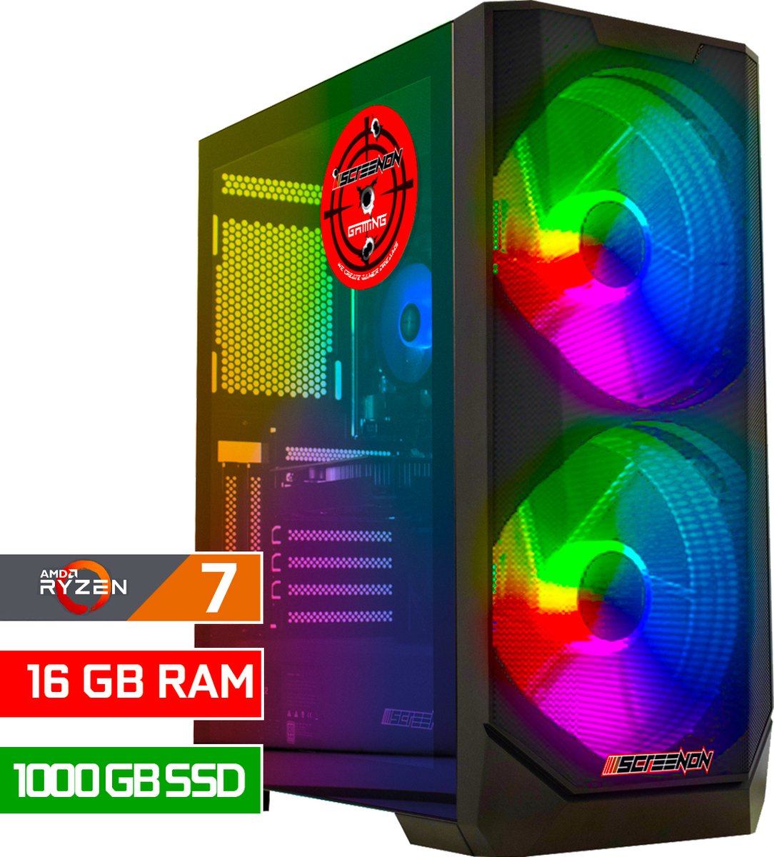 ScreenON - Game Computer / Gaming PC - Ryzen 7 8700G - 1000GB M.2 SSD - 16GB RAM - AMD Radeon 780M - Windows 11 (8720994103847)