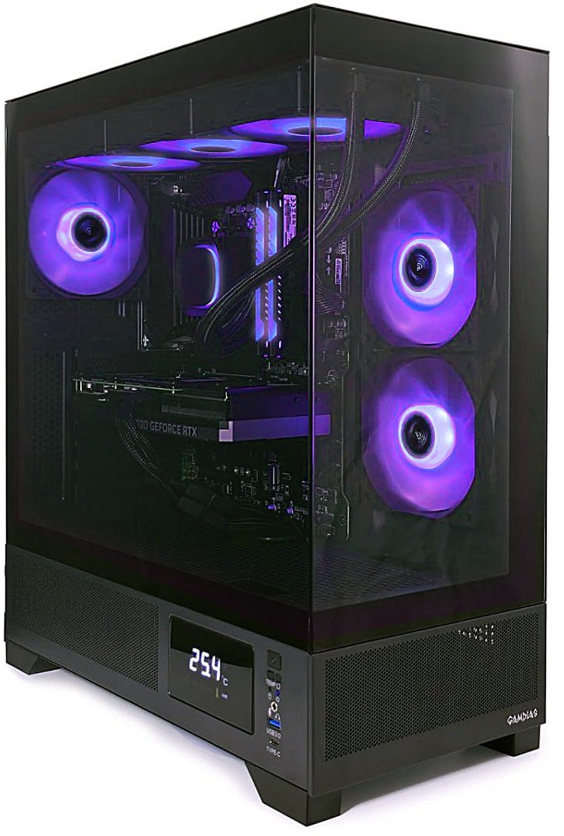 AMD Ryzen 7 8700 High-End Game PC WATERKOELING Met Temperatuur Display - RTX 5070 - 32GB DDR5 RGB - 1TB SSD - B650 Gaming X AX - WiFi 6E|Bluetooth 5.3|LAN 2.5Gbps - Gamdias Atlas M1 Aquarium Case (8720937110345)