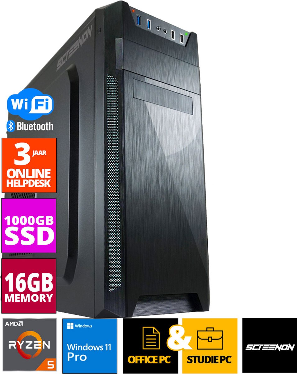 Budget Office PC - Ryzen 5 - 1TB NVMe SSD - 16GB RAM - Radeon Vega 7 (8720663667496)