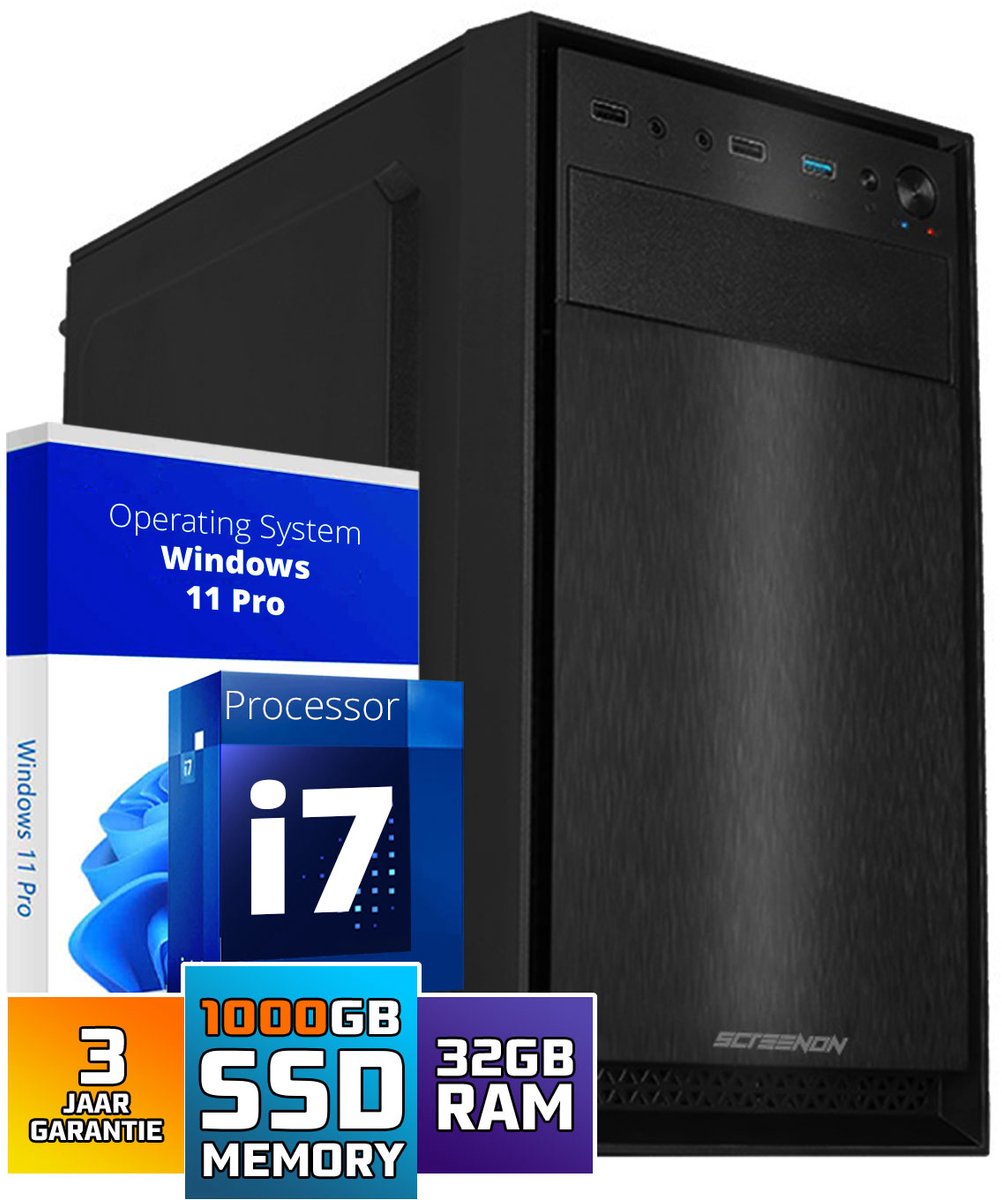 Intel Compleet PC | Intel Core i7 | 32 GB DDR4 | 1 TB SSD | Windows 11 Pro + WiFi & Bluetooth (8720211982989)