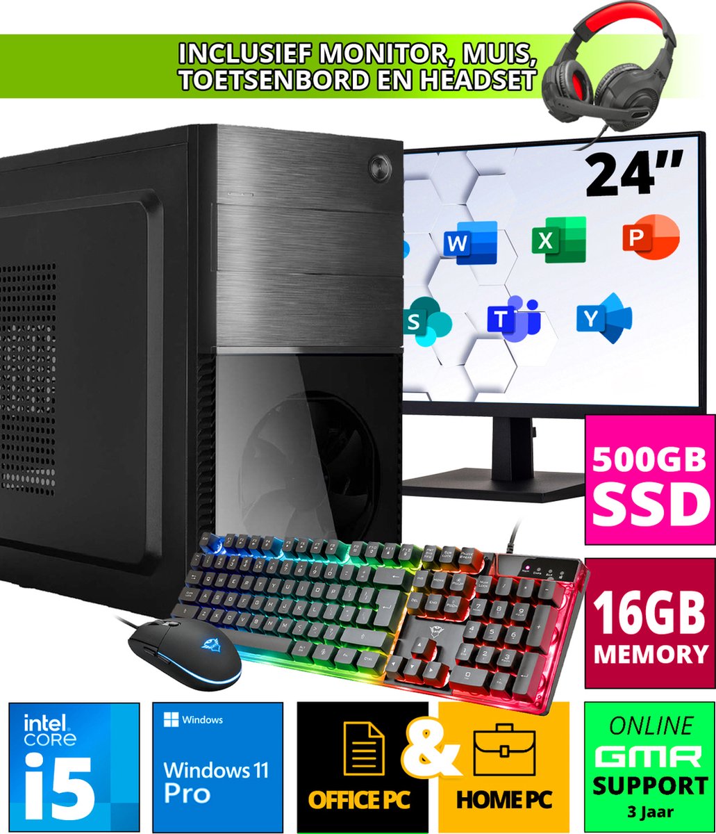 Intel Compleet PC SET | Intel Core i5 | 16 GB RAM | 500 GB SSD | Windows 11 Pro (8720828103449)