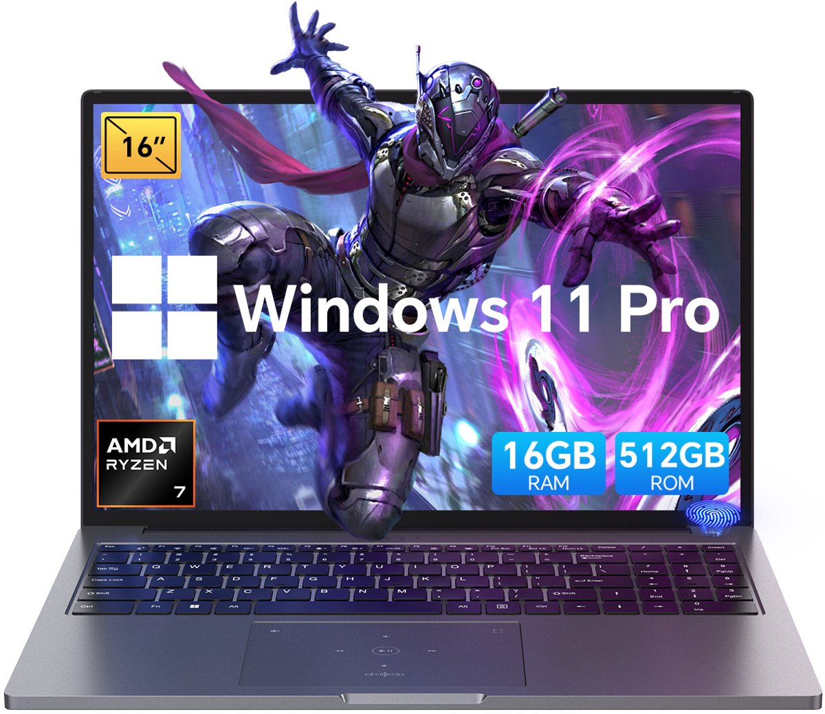 Blackview GamiBook 8 Gaming Laptop - 16 inch Full HD - 16 GB RAM - 512 GB SSD - AMD Ryzen™ 7 7735HS - Tot 4,75 GHz - WiFi 6 - Windows 11 Pro Notebook - UHD Graphics - Grijs (6931548324157)
