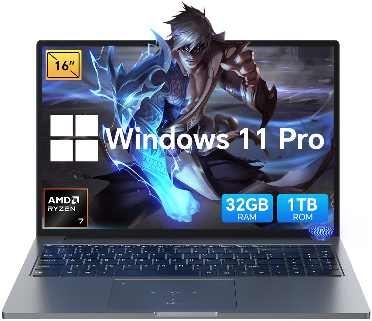 Blackview GamiBook 8 Gaming Laptop - 16 inch Full HD - 32 GB RAM - 1 TB SSD - AMD Ryzen™ 7 7735HS - Tot 4,75 GHz - WiFi 6 - Windows 11 Pro Notebook - UHD Graphics - Grijs (6931548324164)