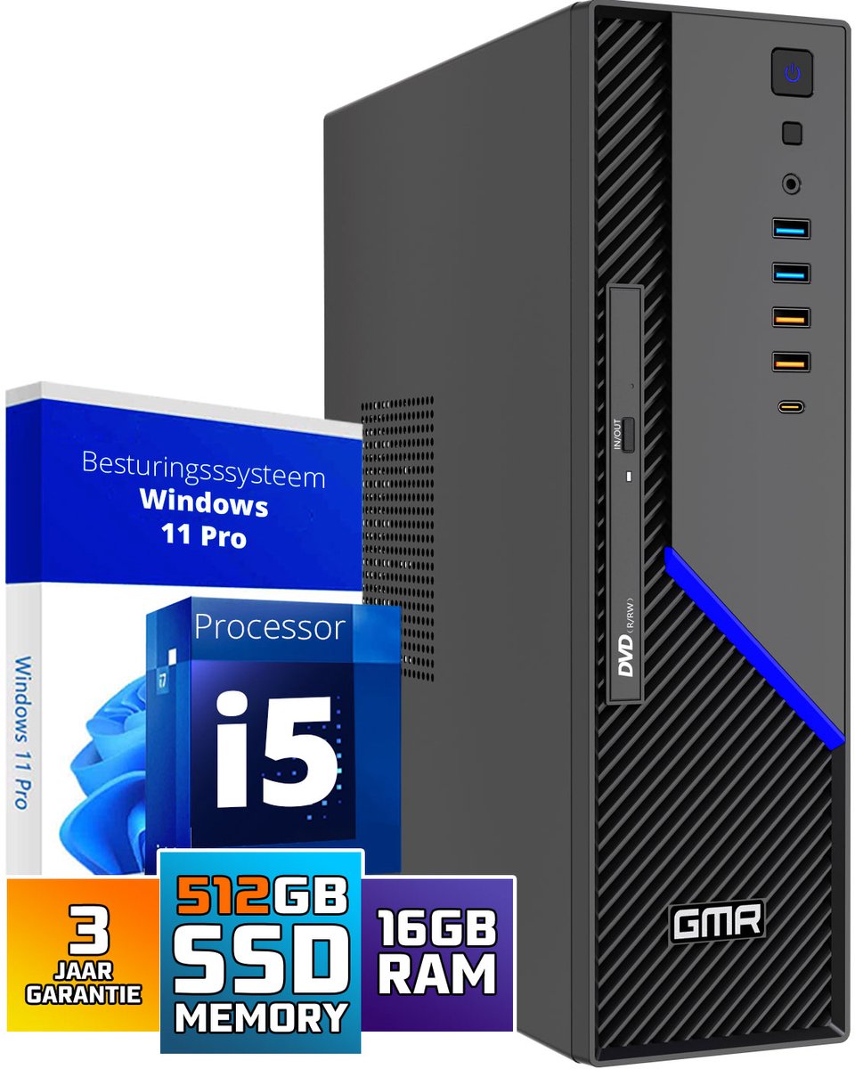 GMR Ultra SFF i5 Office PC - Business Office Computer | 16 GB RAM | 512GB SSD M.2 | DVD±RW | Windows 11 Pro | WiFi-Bluetooth (8721001992935)