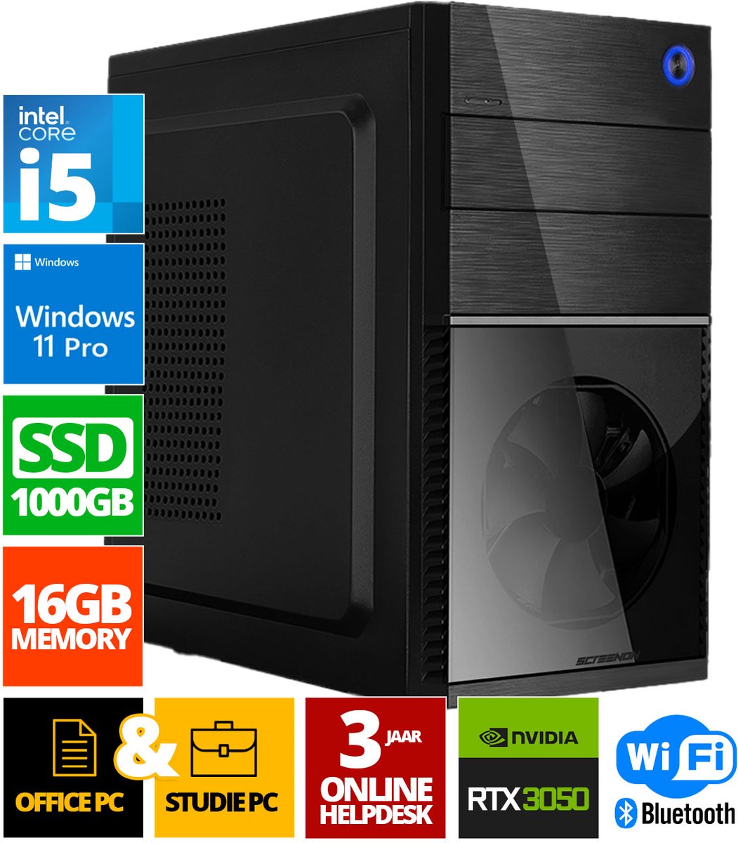 Intel Compleet PC | Intel Core i5 | 16 GB DDR4 | 1 TB SSD - NVMe | RTX 3050 | Windows 11 Pro + WiFi & Bluetooth (8720663667151)