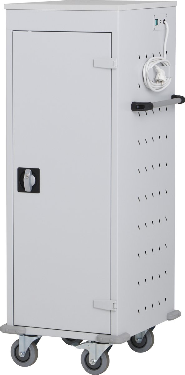 Laptop kar - Povag - 125x53x54 cm - Grijs - 10 opbergvakken met oplaadunits - streeploos rubberen wielen - ook geschikt als tabletkar - LTP-101 (8785279259466)