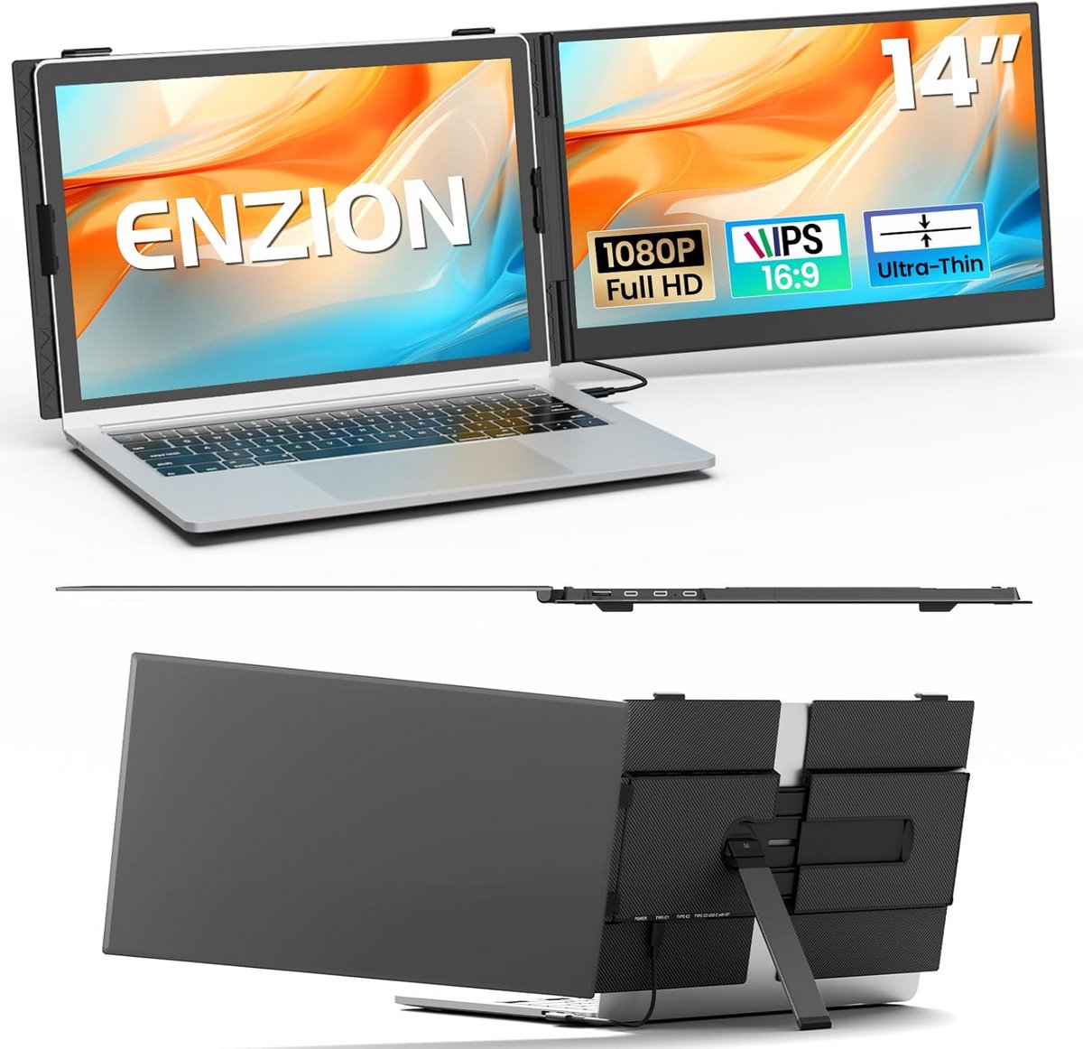 14 Inch FHD 1080p Draagbare Monitor voor Laptop - Ultra Dun & Lichtgewicht - Plug & Play Uitbreidingsscherm (9101032943035)