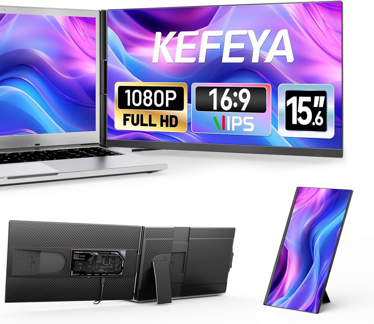 15.6 Inch FHD 1080P IPS Extenscherm voor Laptop - Plug & Play Monitor voor Mac, Windows, Android, Linux (9101054645535)