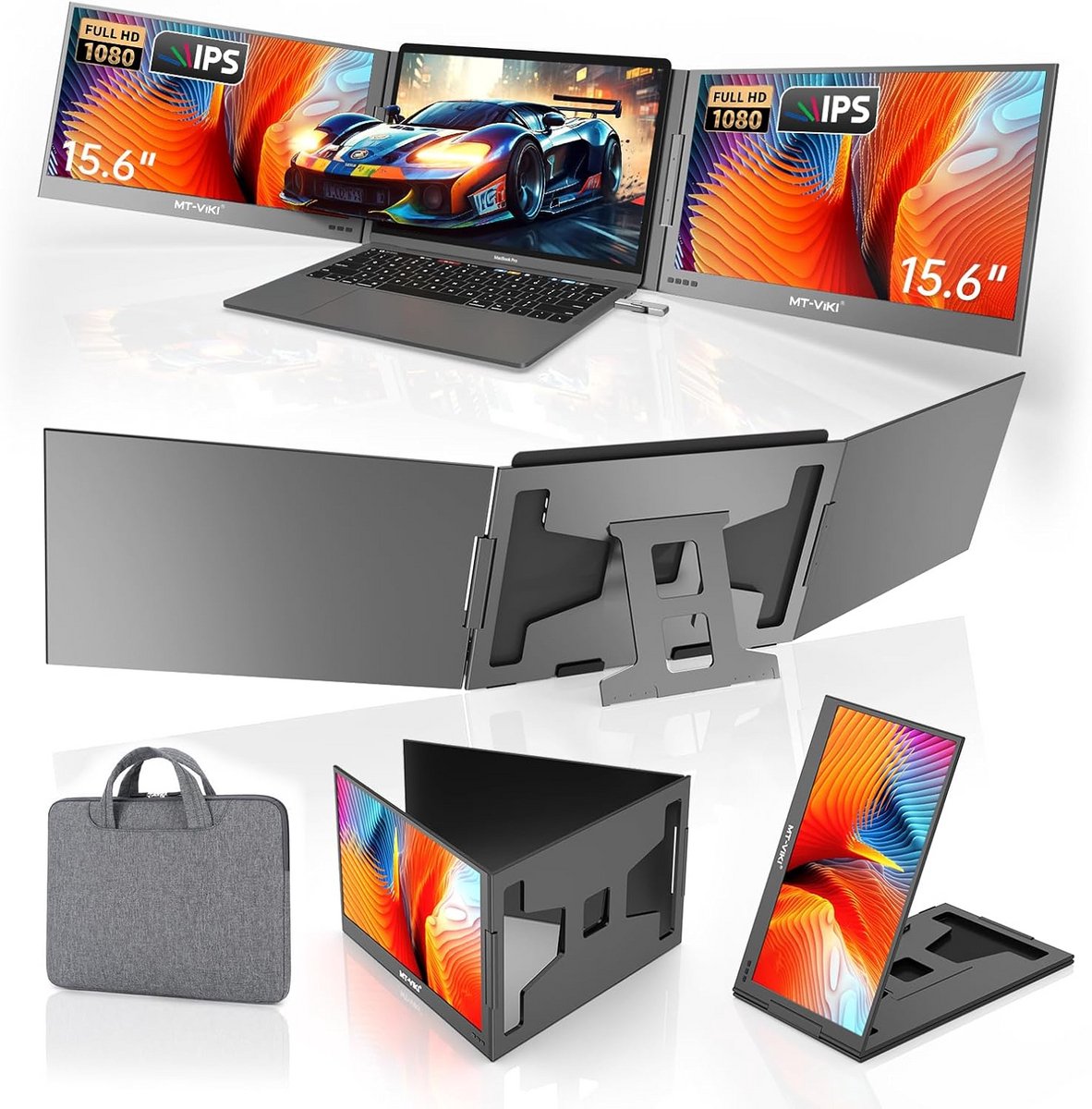 15.6 inch Drievoudige Laptop Schermverlenger FHD 1080P IPS - Draagbare Dubbele Monitor voor 11-16 inch Laptops (Mac, Android, Windows) (9101025665425)