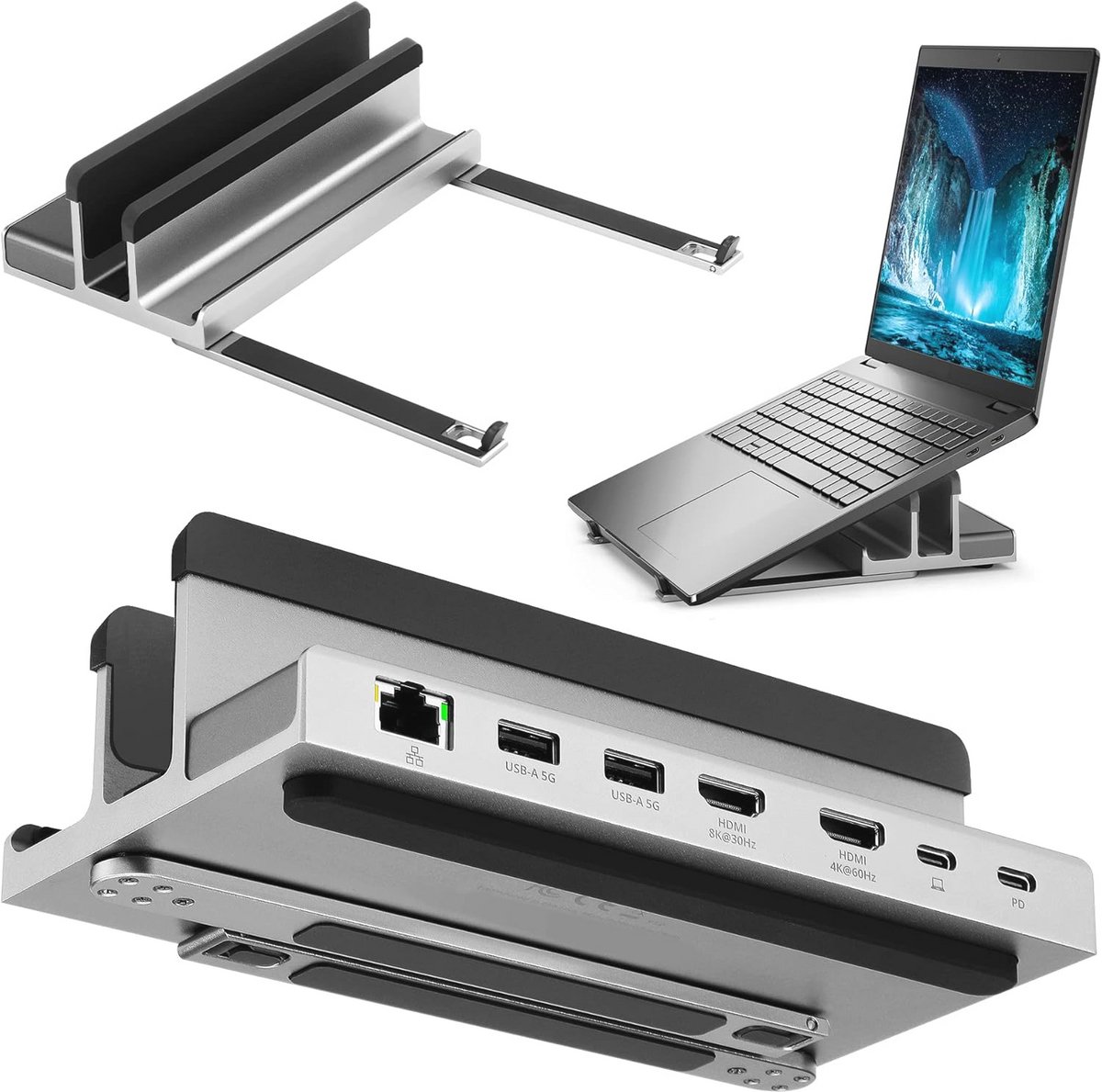 7 Poorts USB-C Laptopstandaard met Dubbele Monitor Docking Station en Tablet Houder (9101037502077)