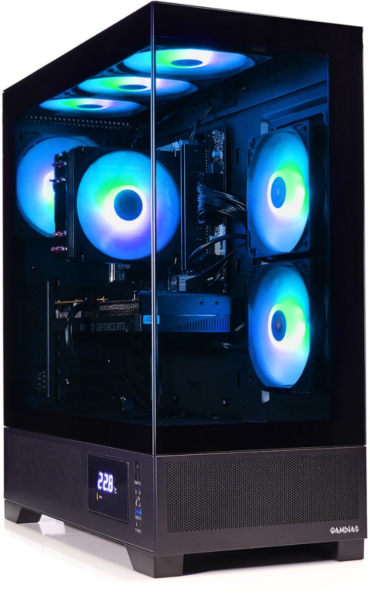 AMD Ryzen 7 5700X - NVidia GeForce RTX 5060 Ti - 32GB RAM - 1TB SSD - Aquariumcase met Temperatuur Display en aRGB Towercooler (+25% CPU Performance) - WiFi 6 / Bluetooth 5.4 - Gamdias Atlas M1 (8720937110642)