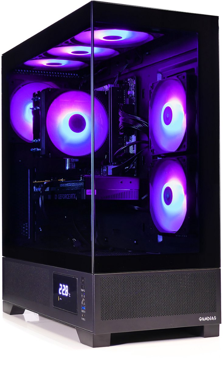 AMD Ryzen 7 5700X - NVidia GeForce RTX 5070 12GB - 32GB RAM - 1TB SSD - Aquariumcase met Temperatuur Display en aRGB Towercooler (+25% CPU Performance) - WiFi 6 / Bluetooth 5.4 - Gamdias Atlas M1 (8720937110659)