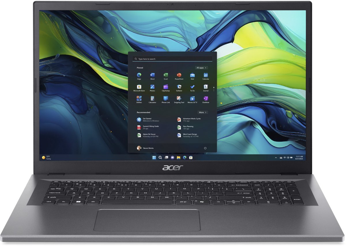 Aspire Go 17 AG17-31P-38J8 - Laptop - 17 inch - Core 3 - 8GB - 512GB SSD - Grijs - Azerty (4711474788887)
