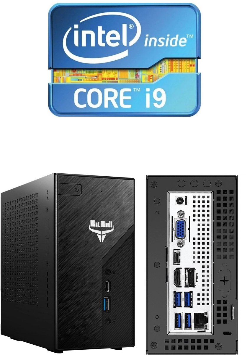 BitBull i9 14900K 24-Core Mini PC Computer|32GB RAM 1TB SSD M.2|Intel Core i9@6Ghz Turbo!|WIFI 6/Bluetooth 5.2|Ondersteuning voor 3 Schermen|Met Windows 11 Professional (8720937102388)