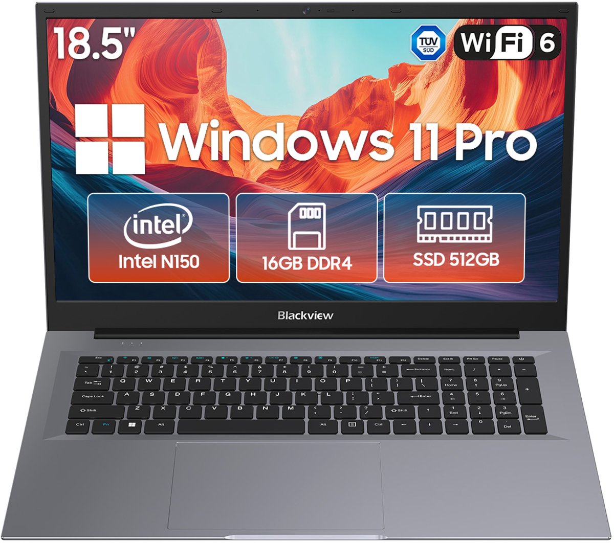 Blackview AceBook 10 Laptop - 18,5 inch Full HD - 16 GB DDR4 - 512 GB SSD Intel N150 - WiFi 6 Windows 11 Pro Notebook - Intel® Graphics - Grijs (6931548325499)