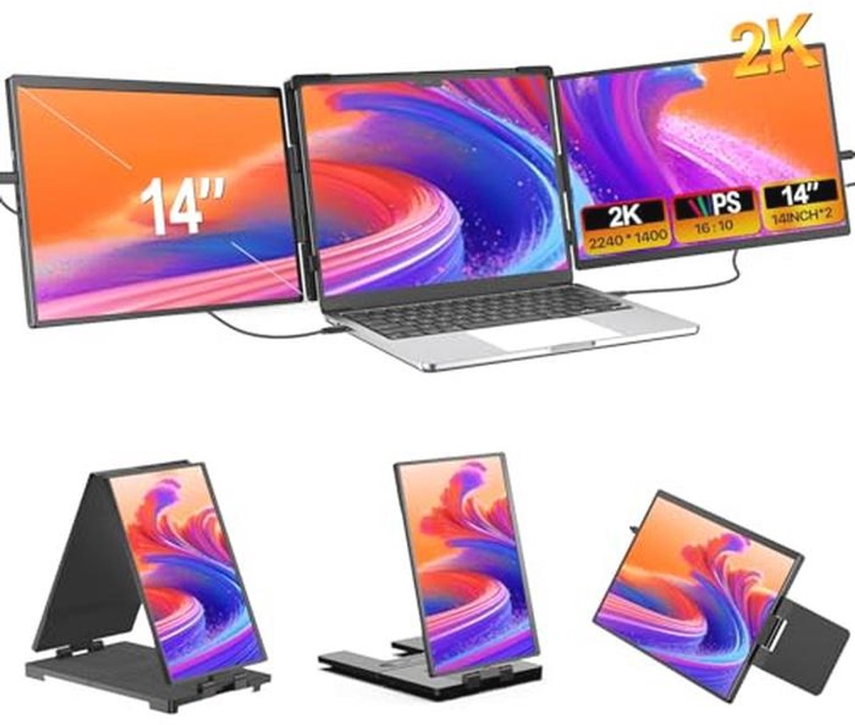 Draagbare Monitor 14 inch - 2K Scherm Voor Laptop met Dual Triple Screen Extender (9101001250447)