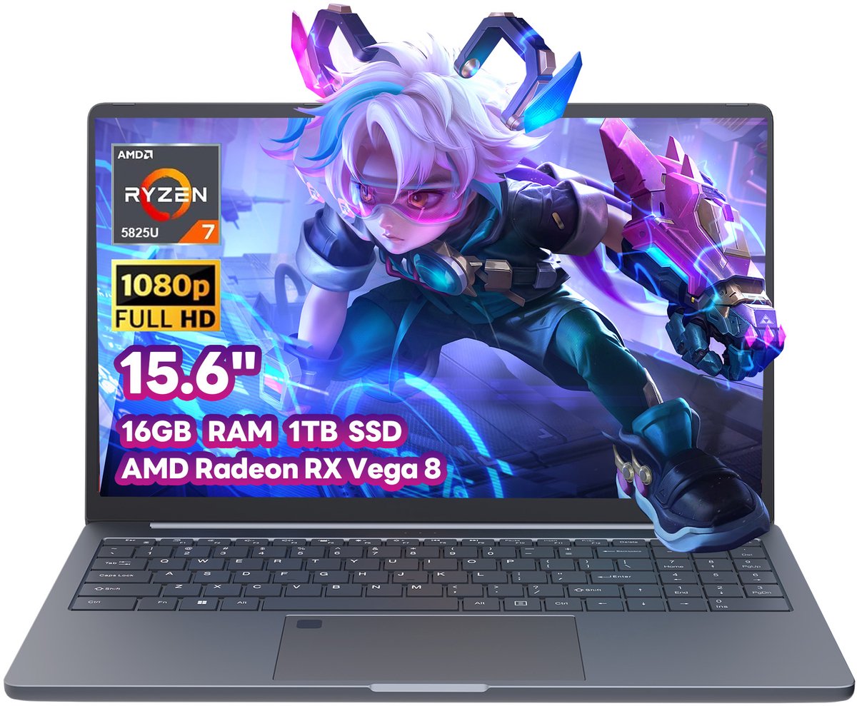Ninkear A15 Plus Laptop 15,6 inch Full HD - Ryzen 7 5825U - 16GB RAM - 1TB NVMe SSD - Radeon Vega 8 - Windows 11 - WiFi 6 - Donkergrijs (0785034226731)