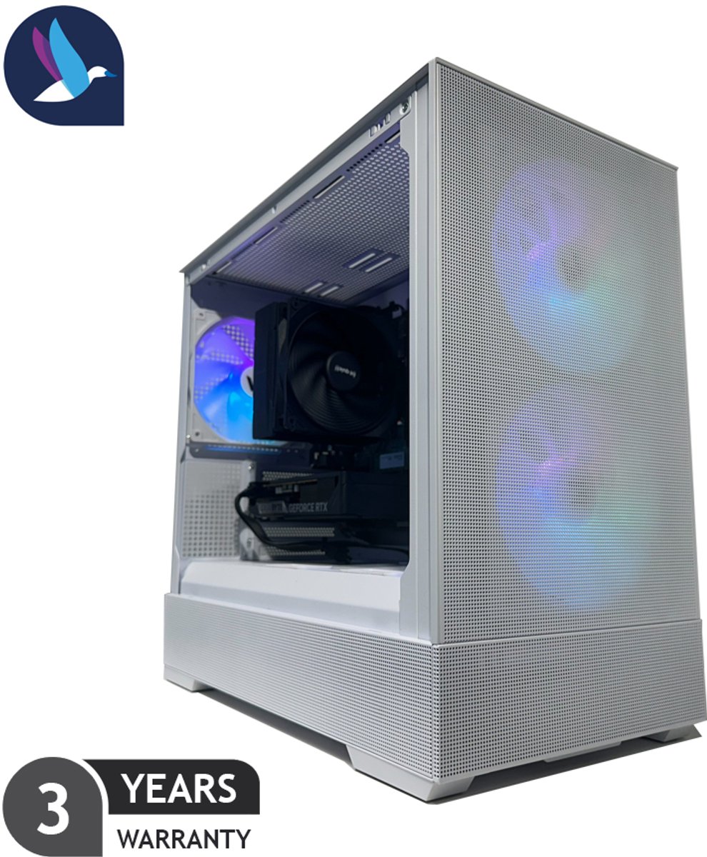 White Zalman ARGB Gaming PC | AMD Ryzen 7 - 8700F | GeForce RTX 5060 Ti - 16 GB GDDR7 | 32 GB DDR5 | 1 TB SSD - NVMe | Windows 11 Pro (8721447841101)