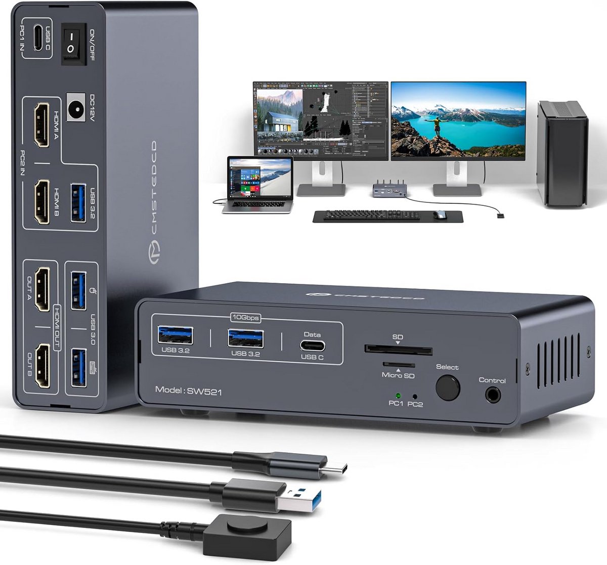 13-in-1 USB-C KVM Dockingstation voor Laptop en Desktop met Dual Monitor Ondersteuning (9101074306683)
