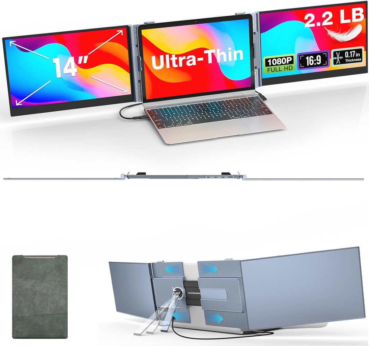 Draagbare Monitor 14 inch - Full HD 1080p Scherm voor Laptop - Ideaal voor Multitasking (9101017089307)