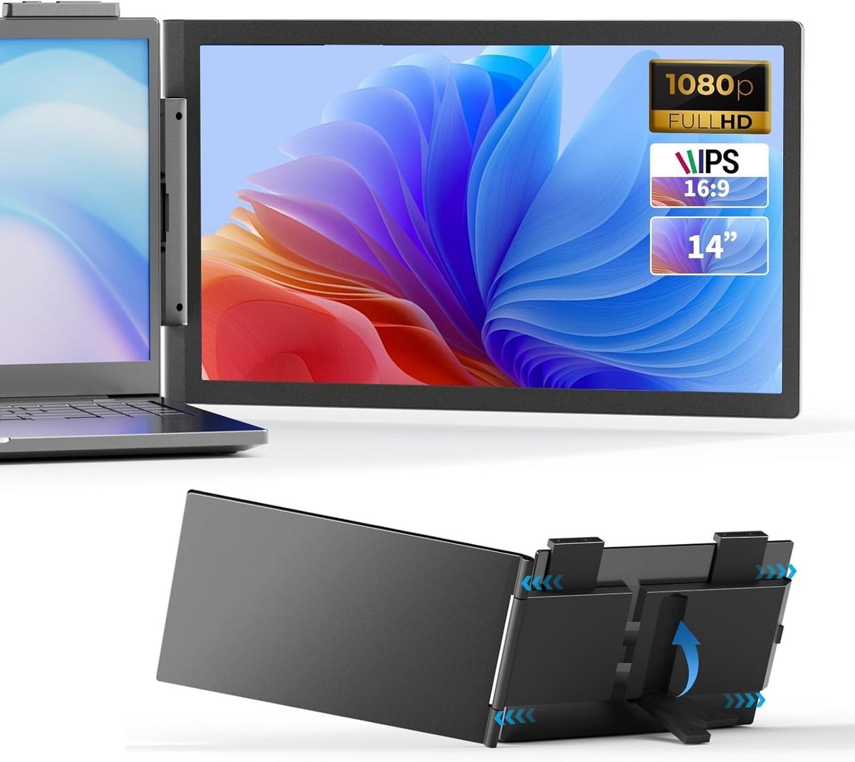 Draagbare monitor 14 inch FHD 1080P IPS met dubbele schermfunctie voor laptops van 13-17 inch (9101065063205)
