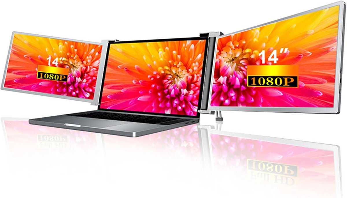 Draaibare Triple Monitor voor Laptop 14 Inch - Uitbreidingsscherm 1920x1080 FHD IPS (9101074461351)
