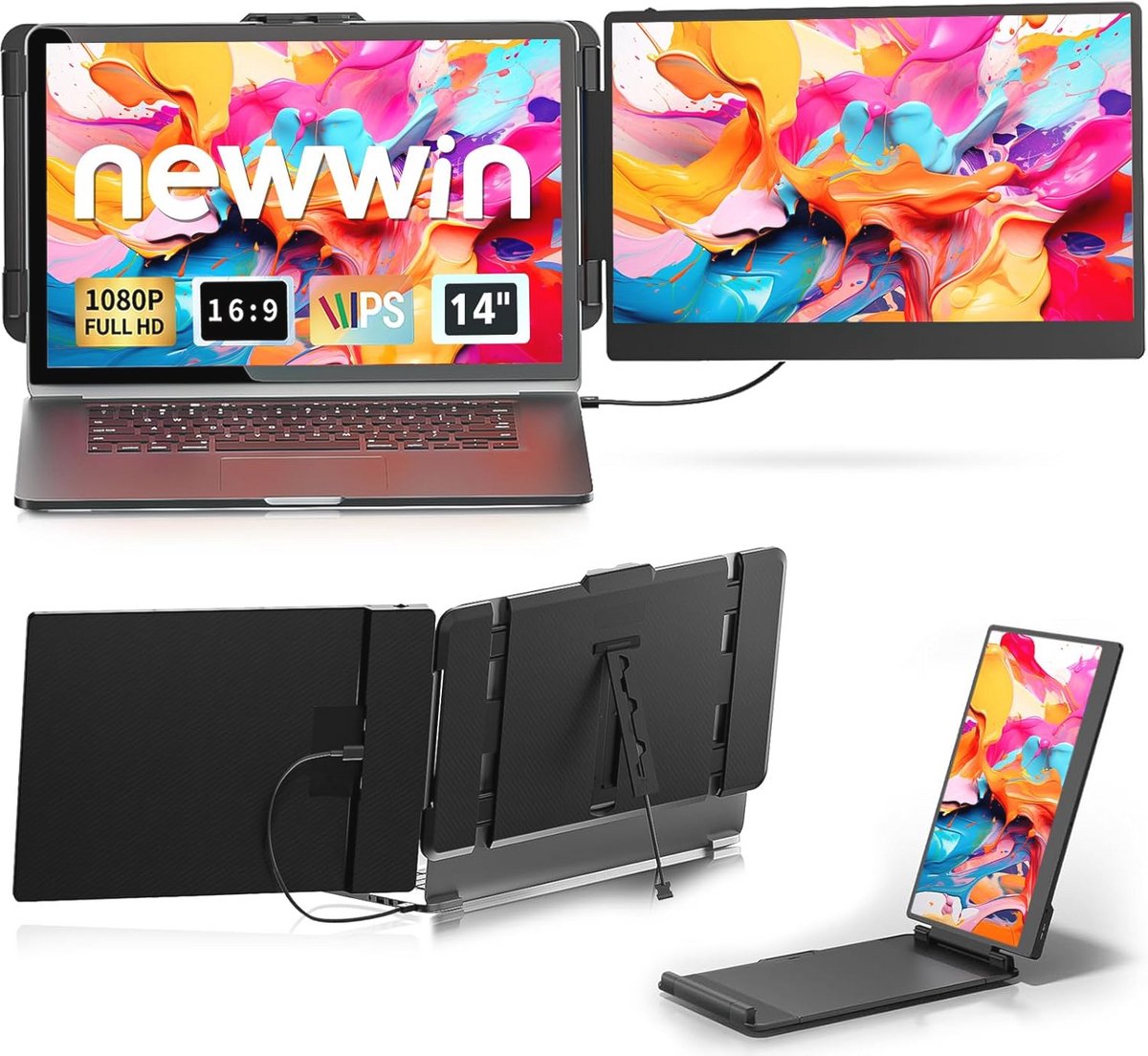 Dubbel Scherm Laptopmonitor 15,6 inch FHD 1080P IPS - Uitbreiding voor Laptops van 13 tot 17,3 inch - Compatibel met Windows, Mac, Chrome en PS5 (9101022878613)
