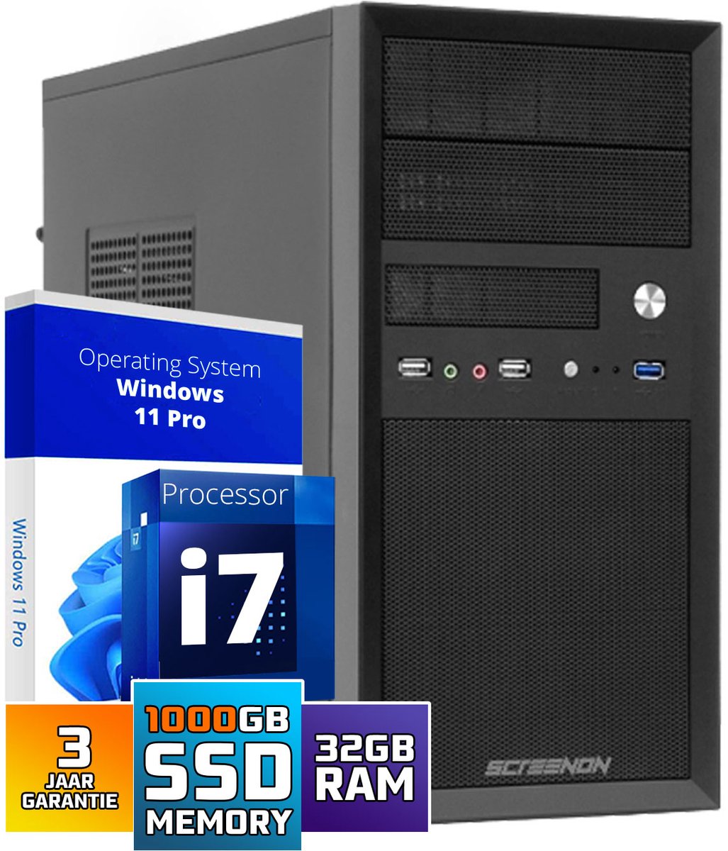 Intel Compleet PC | Intel Core i7 | 32 GB DDR4 | 1 TB SSD - NVMe | RTX 3050 | Windows 11 Pro + WiFi & Bluetooth (8720663667403)