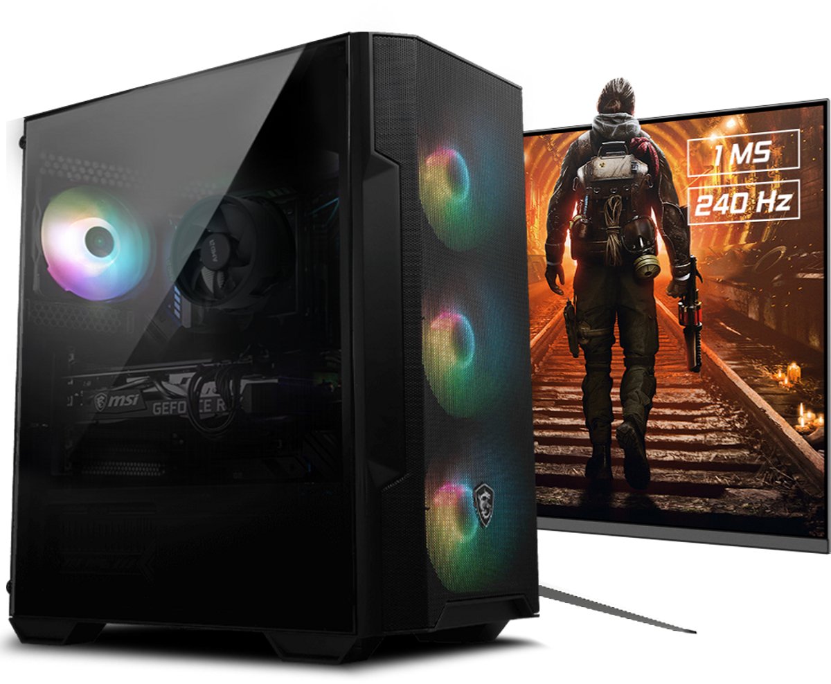 RTX 3050 AMD Game PC Bundel met 25 240Hz gaming monitor - Powered By MSI - GeForce RTX 3050 6GB - AMD Ryzen 5 5500 - 16GB DDR4 - 500GB SSD - Win 11 Home (8720955460538)