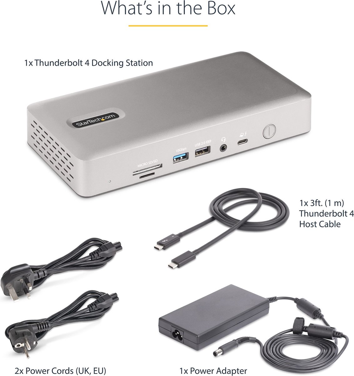 StarTech.com Thunderbolt 4 Multi-Monitor Docking Station, Quad/Triple/Dual Display Dock, 2x HDMI/2x DisplayPort, 7x USB Hub, 2.5Gb Ethernet, 98W Power Delivery (0065030899680)