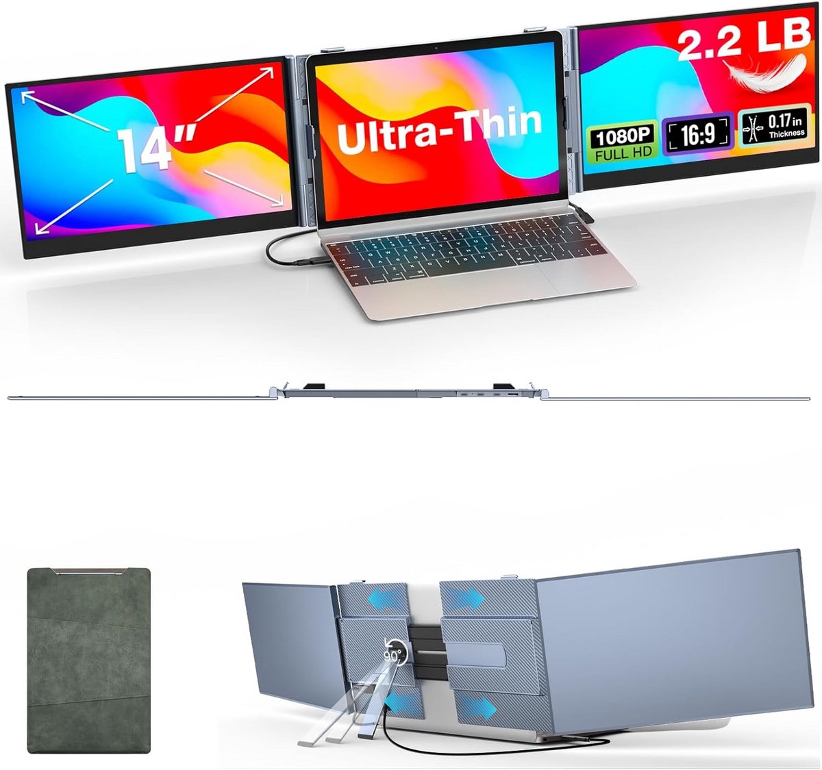 14 Inch Draagbare Monitor voor Laptop - Full HD 1080p Externe Display Dual/Triple Scherm (9101036404297)