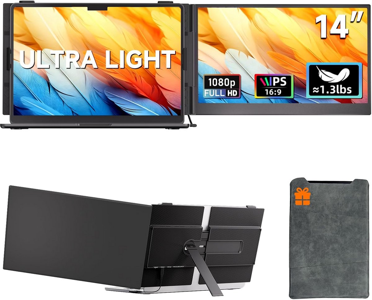 14 inch Draagbare Monitor voor Laptop - Ultra Lichtgewicht FHD 1080P Dual Screen Plug & Play (9101064025266)