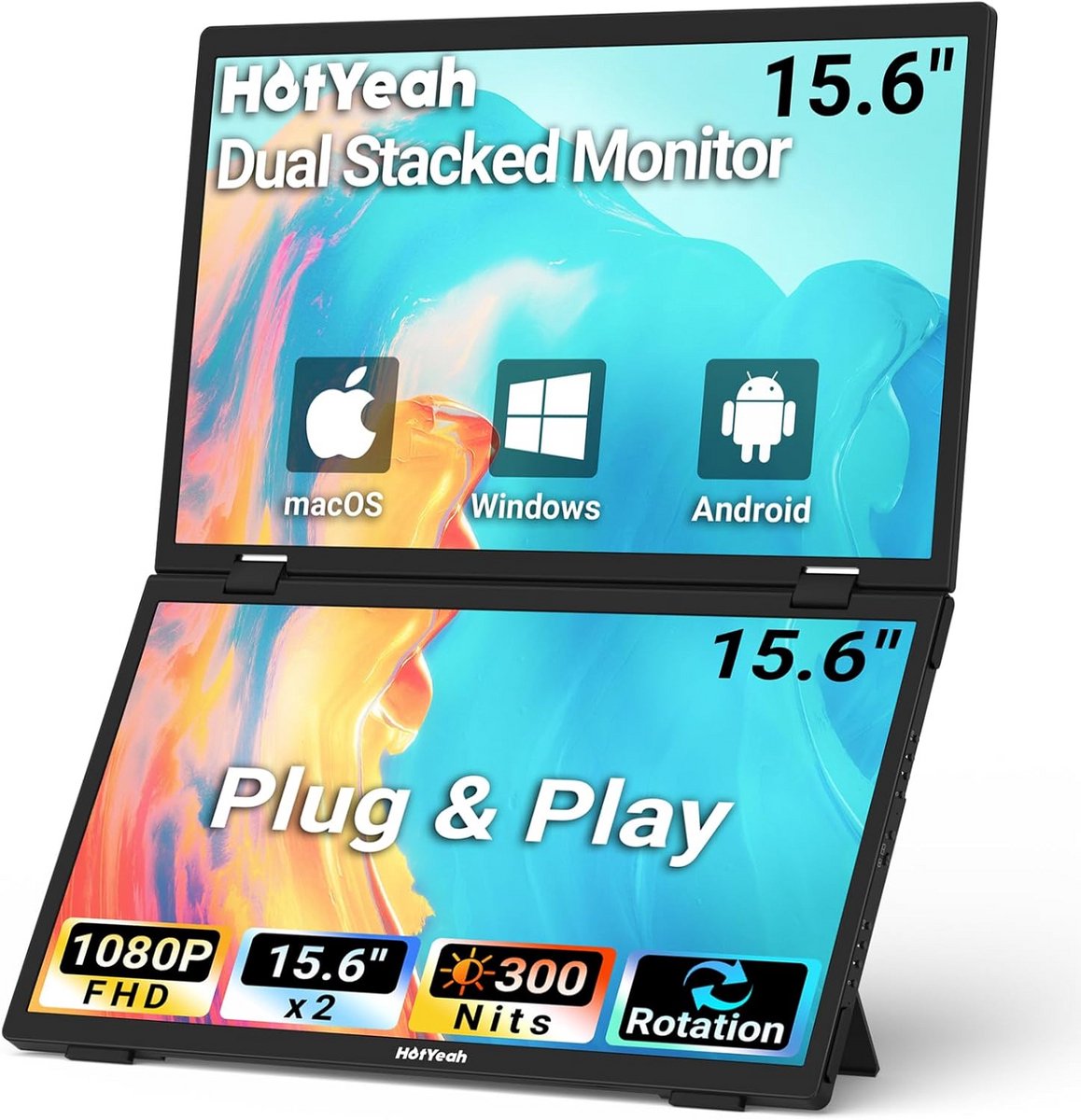 15,6 inch Dubbele Monitor Draagbaar - Draagbare Dubbele Schermvergroting 1080P IPS USB-C HDMI Plug & Play (9101025055837)