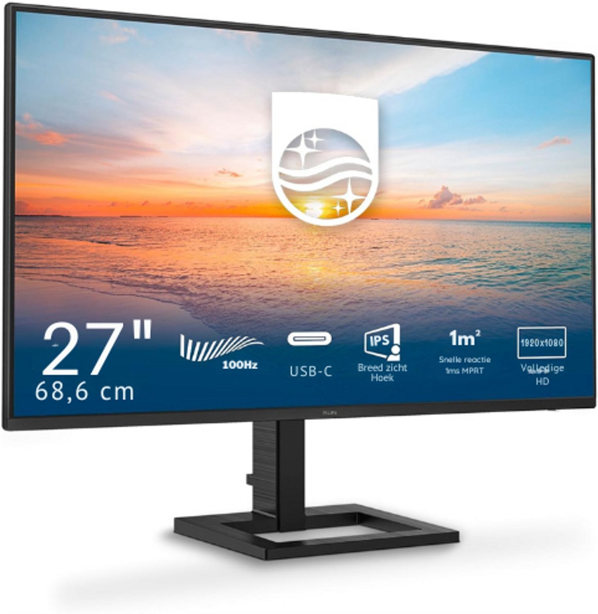 7E1N1300A - 27-Inch Monitor met Luidspreker - 1920x1080 Resolutie - 100 Hz Verversingssnelheid - HDMI - USB-C (65W PD) - USB-Hub - Zwart [Energieklasse E] (8721277163978)