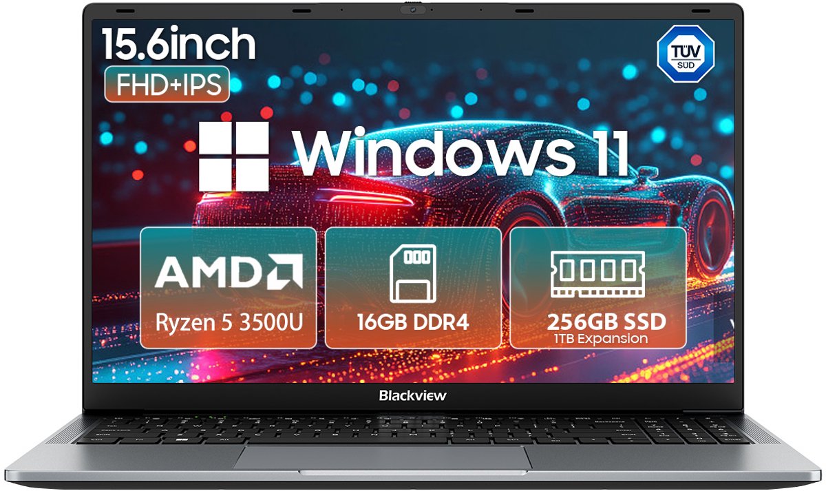 Blackview AceBook 6 Laptop - 15,6 inch Full HD - 16 GB RAM - 256 GB SSD AMD Ryzen 5 3500U - Windows 11 Notebook - UHD Graphics - Grijs (6931548326700)