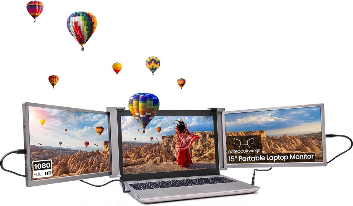 Draagbaar Dual Scherm voor Laptop - Full HD IPS Beeldscherm Uitbreiding via USB-C/HDMI (9101028114104)