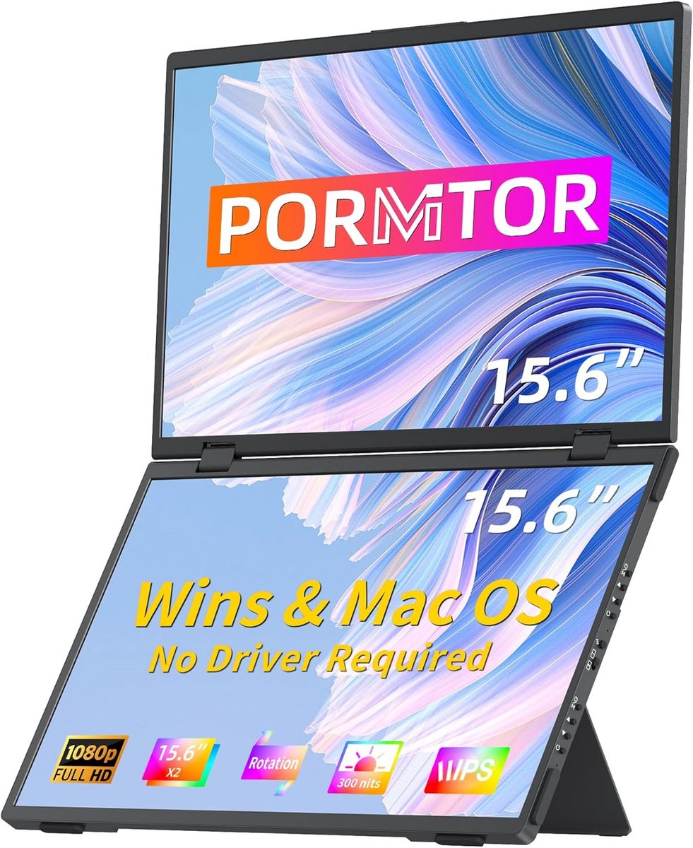 Draagbare Dubbele Monitor 15,6 inch USB-C voor Laptop - Uitbreiding Scherm voor Werk en Reizen (9101096120977)