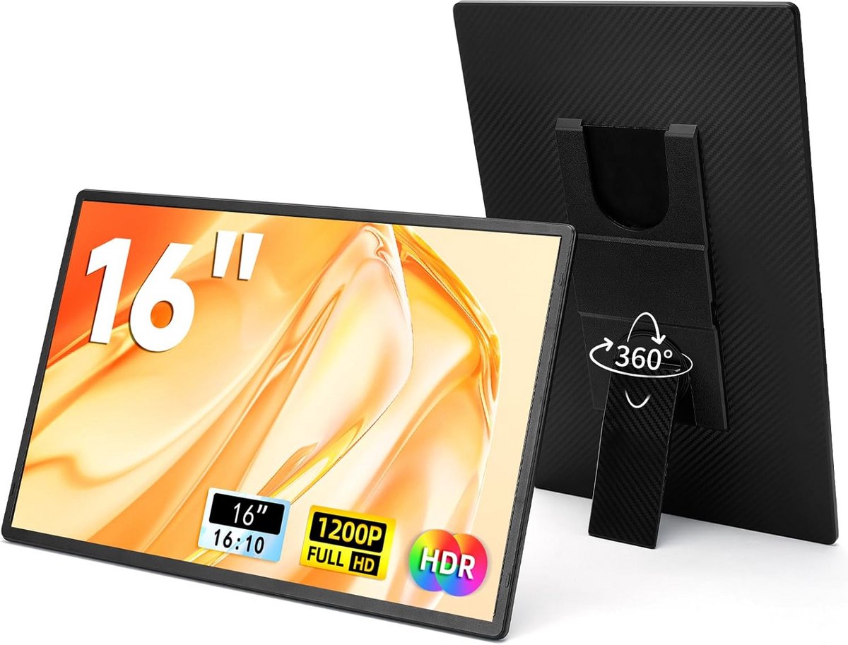 Draagbare Monitor 16 inch 1200P FHD IPS Uitklapbaar Scherm voor Laptop PC Mac Telefoon (9101096114709)