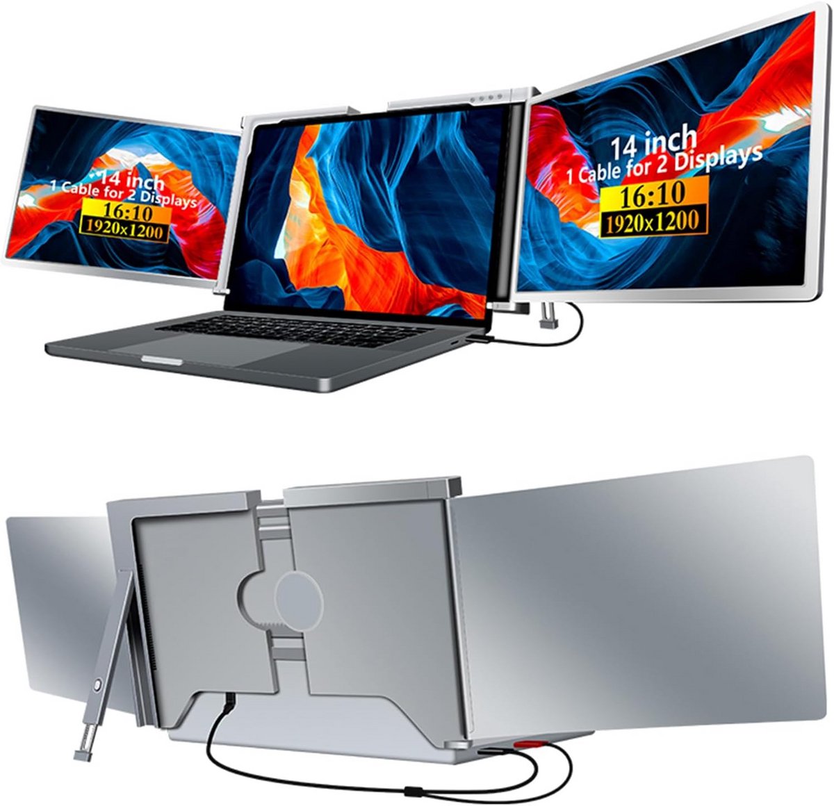Draagbare Triple Monitor Extender voor Laptops 15-17.3 inch - FHD IPS Dual Screen Uitbreiding (9101051848281)