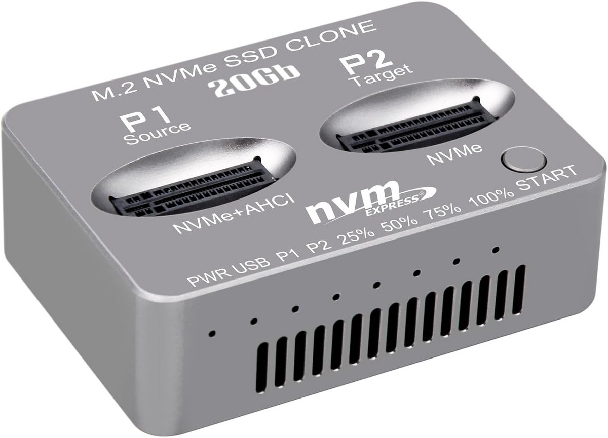Dual-Bay M.2 NVMe SSD Kloner Dockingstation USB-C 20Gbps Offline Duplicator (9101050898782)