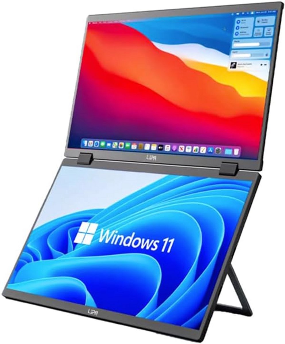 Dubbele Draagbare Monitor 2x 15.6 inch Full HD IPS - Opvouwbaar Driemaal Scherm (9101095083303)