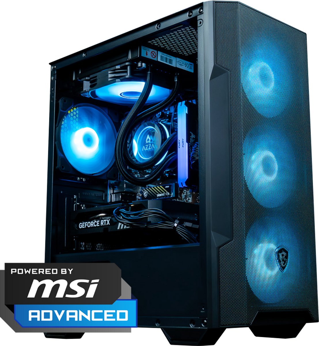 FlowUp x Powered By MSI - De Tetragame Gaming PC - Ryzen 7 5700x - RTX 5060 - 32 GB Corsair RAM - MSI 650w - 1 TB NVMe SSD - AZZA Galeforce ARGB (5419980571960)