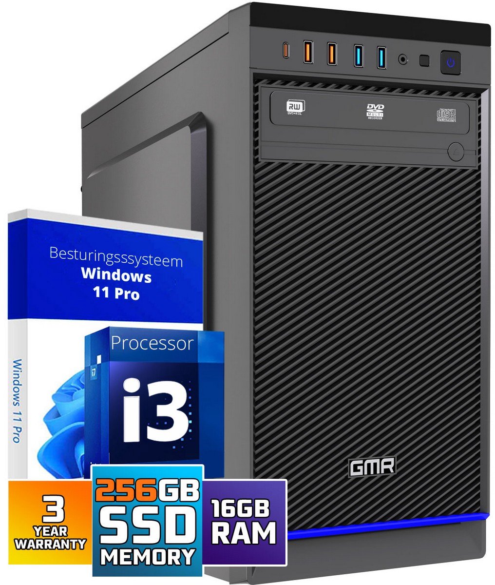 Intel Ultra Compleet Desktop PC | Intel Core i3 | 16 GB RAM | 256GB SSD M.2 | DVD+RW | Windows 11 Pro | Business Office Multimedia Computer (8721001993710)