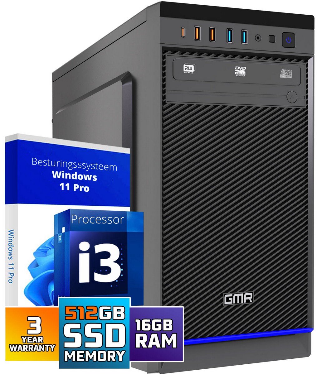 Intel Ultra Compleet Desktop PC | Intel Core i3 | 16 GB RAM | 512GB SSD M.2 | DVD+RW | Windows 11 Pro | Business Office Multimedia Computer (8721001993727)